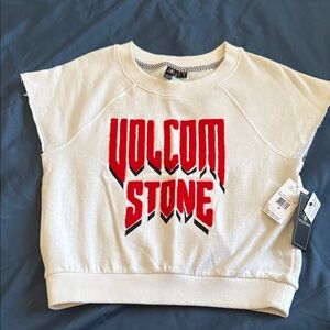 Volcom White and Red Graphic Crop Sweatshirt Top